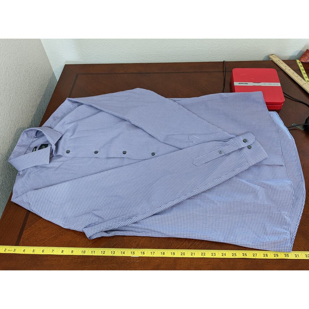 Kenneth Cole Awearness Check Dress Shirt Purple Mens Slim Fit 16 1/2 36/37 Tall - Picture 7 of 9